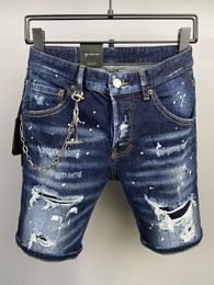 Herren Jeans Mann Shorts Kurzer Jeans für Mann Blau Sommer halbe Hosen Herren Reithosen Loch Dsquar dünne schlankes fleckiges Wasser gewaschener Ahornblatt Designer Top-Qualität Tasche 44-54