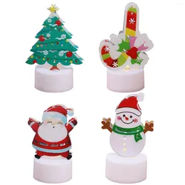 Night Lights 4pcs Led Cute For Christmas Lamp Lighted Decoration Desktop Ornament Mini Santa Snowman Party Supplies Warm White Gift