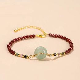 Luxury Natural Wine Red Garnet Bead Peace Buckle Chain Bracelets Women Korean Lucky Stone Adjustable Wealth Strand Jewelry