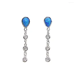 Dangle Earrings 2023 Summer Arrive Ocean Beach Blue Fire Opal Tear Drop Beze Cz Tennis Chain Luxury Modern Women Ladiy Gift Earring Stunning