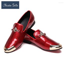 Dress Shoes Christia Bella Trend Men Gold Leisure Patent Leather Round Toe Casual Slip On Wedding Party Dance Summer