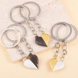 Keychains 1Pair Cute Love Heart Magnetic Keychain For Couple Friend Women Men Girl Boy Creativity Key Ring DIY Jewellery Souvenirs Gift