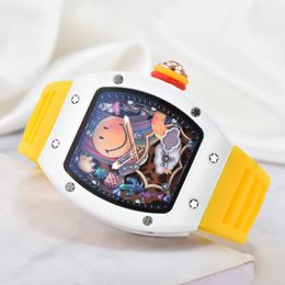 New Hot RI-MI Mens Luxury Sports Watches Designer Brand Watchpopular Smiley Face Dial Quartz Wrist Watches Men Fashion Silicone Strap Multi 5458 3797