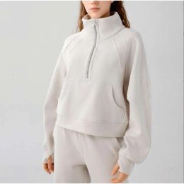 2024 Scuba Half Zip Hoodies lu-03 High Standing Collar Pullover for Women's Autumn Winter Outwear Coat Casual Running Warm Fleece Thickened Sports Sweater Sweatshi
