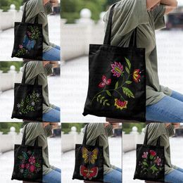 Shopping Bags Various Beautiful Flowers Dark Handbags Made For Woman Go To Supermarket Recycling Tote Fashion Cloth