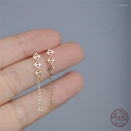 Stud Earrings 925 Sterling Silver European Simple Geometric Long Tassel For Women 14k Gold Plating Light Luxury Jewelry Gift