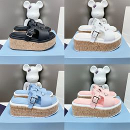 23ss Designer Sandals Wedges 5.5cm Wood thick-soled shoe Rubber Foam Wedge Heel Platform Slides Hot Brand Triangle Slippers Buckle Sandal