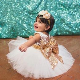 Girl Dresses Cute Blush Pink Flower Girls Tutu With Big Sequined Bow Tulle Puffy Little Ball Gowns For Wedding Party Communion