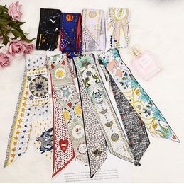 Tarot brand double-layer double-sided printed twill silk binding bag handle silk scarf slender narrow ribbon scarf for women