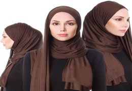 2019 Women Elastic Jersey Scarf Hijab Solid Breathable Muslim Clothing Turban femme Shawls and Wraps Islam Arab Head Scarves7475602
