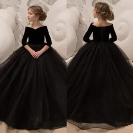 Girl Dresses Black Flower Dress Ball Gown Kids Pageant With Elegant Half Sleeves Aged 1 -14 Years Robe First Communion Even Party