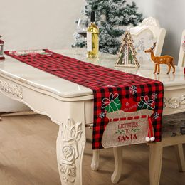 New Christmas decorations Christmas table flag Christmas tape embroidered plaid table flag home table decoration