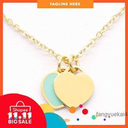 New stainless steel enamel pink double heart Pendant Necklaces T home short female titanium steel necklace AB837 FBU6