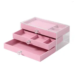 Jewelry Pouches Portable Box With Mirror Rings Acrylic Drawer Type Display Holder 3 Layer Bracelets Case Home Travel