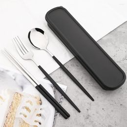 Dinnerware Sets 5pcs Black Silver Portable Set Western Stainless Steel Cutlery Travel Flatware Fork Spoon Tableware With Storage Box