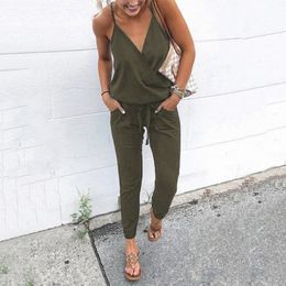 Women's Jumpsuits Rompers Summer Women Holiday Casual Sleeveless Jumpsuits Fashion Ladies Solid Colour Bodysuit Wide Leg Loose Long Pants Trousers 230404