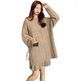 Work Dresses Two Piece Set Women 2023 Vintage Style Knitting Clothing Long-sleeved Sweater Skirt 2pcs Autumn