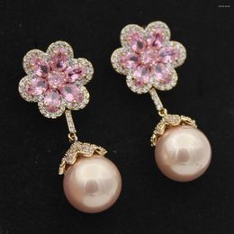 Dangle Earrings Flower Pearls For Women Elegant Jewelry Evening Party Wedding Female Gift