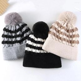 Berets Women Winter Hat Cosy Hats For Knitted Beanie Caps With Plush Ball Decor Anti-slip Elastic Fit Cold-resistant