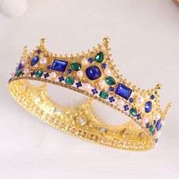 European Retro Crystal Tiara Crown For Women Headwear Queen Tiara Wedding Birthday Party Hair Dress Accessories