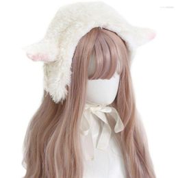 Berets Cartoon Sheep Ear Shape Skiing Hat White Colour Furry Hats For Women Protects