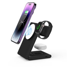 M515W Fast Magnetic Wireless Chargers 3 in 1 Foldable Charging Station Stand Dock For Apple iPhone 12 13 14 15 Pro/Plus/Max iWatch Ultra/8/SE/7/6/5/4/3/2 Airpods Pro 3 2