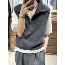 Women's Vests European Fashion Pure Cashmere Vest Half Zip Turtleneck Pullover Sleeveless Knit Sweater Clip