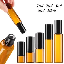 Storage Bottles 50PCS 1ML 2ML 3ML 5ML 10ML Roll On Glass Bottle Amber Essential Oil Thin Vials Sample Test