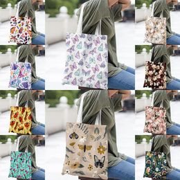 Shopping Bags Fashion Canvas Bag Leisure Large Handbag Women's Environmental Butterfly And Plant Printing Capacity