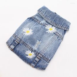 Dog Apparel Fashion Floral Cowboy Jacket Denim Clothes Vest Puppy Clothing For Dogs Chihuahua Yorkies Casual Jeans Pet Coat Costumes