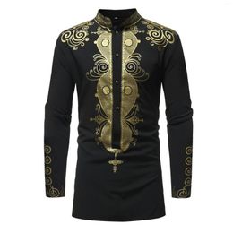 Ethnic Clothing African Men Shirt Dashiki Clothes Print Stand Color Tops Africa Slim Long Sleeve Shirts Male Folk Hip Hop Streetwear