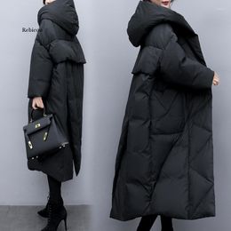 Women's Trench Coats Winter Oversize Warm Duck Down Coat Female X-Long Jacket Hooded Cocoon Style Thick Parkas