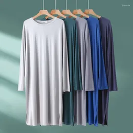 Men's Sleepwear 2024 Sleep Robes Solid Modal Long Sleeve Nightgown O Neck Leisure Mens Bathrobes Soft Homewear Plus Size Nightshirt