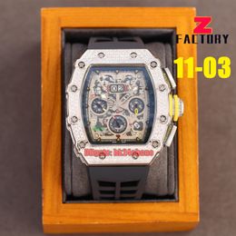 Z Factory Watches ZF 11-03 Stainless Steel Diamond Bezel Miyota Automaticr Men Watch Skeleton Dial Rubber Strap Gents Wristwatches