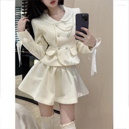 Work Dresses French Style Suit Women's Autumn Turn-down Collar Long-sleeved Coat High Waist Mini Skirt Two-piece Set Fashion Female Clothes