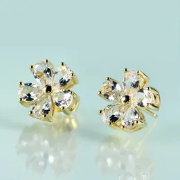 Stud Earrings GEM'S BEAUTY 14K Rose Gold Filled Sterling Silver Lab White Sapphire Couple Romantic Gift For Women Floret Earring