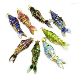 Pendant Necklaces 5pcs Wiggle Like Real Fish Chinese Cloisonne Mixed Colours About 45mm White Blue Green Carp Necklace Pendants