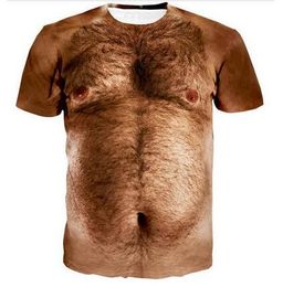 2023 Newest Fashion Mens/Womens Chest Hair Funny 3D Print Casual T-Shirt &04