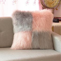 Pillow Soft Two Colour Fluffy Solid Plush Square Sofa Cover Imitation Wool Throw Case Car Home Decor 45 45cm