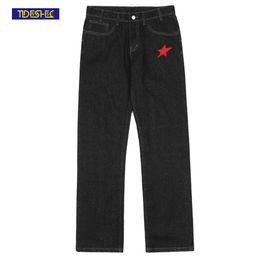 Men's Pants Harajuku Retro Washed Pentagram Embroidery Pants for Men and Women Casual Straight Black Loose Streetwear Women Denim Trousers 230404