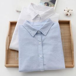 Women's Blouses 2023 Spring Women Oxford Shirts Blue White Long Sleeve Lady Tops Cotton Female Outwear Clothes College Style