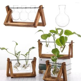 Vases 2023 Decoration Planter Vintage Terrarium Tabletop Hydroponic Plant Flower Pot Glass Vase Wooden Frame