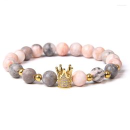 Strand Natural Pink Stone Beads Bracelet Lucky Rose Crown For Women Fashion Jewellery Beaded Luxury Charm Bracelets