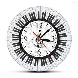 Wall Clocks Rounded Piano Keyboard Treble Clef Art Printed Acrylic Clock Musical Notes Watch Music Studio Decor Pianist Gift