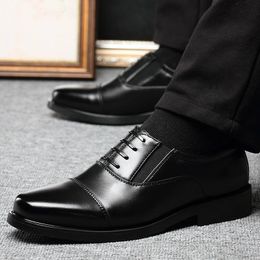 Dress Shoes Men Business Wedding Footwear Rubber Sole Slip On PU Leather Italian Elegant Black Office Work Formal Male