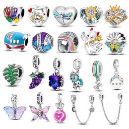 925 silver Fit Pandora Original charms DIY Pendant women Bracelets beads Heart Shaped Butterfly Starry Buckle Clip Spacer Stopper Charms Safety Chain