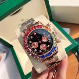 Full Brand Wrist Watches Men Male Colorful Crystals Style Multifunction Luxury With Logo Stainless Steel Metal Band Quartz Clock Rol 268