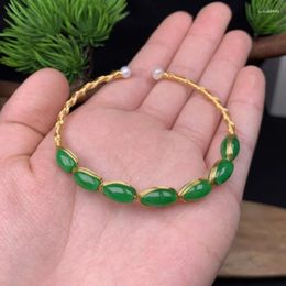 Bangle FYJS Unique Light Yellow Gold Colour Wire Wrap Stackable Green Agates Open Fashion Jewellery