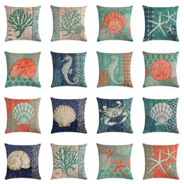 Pillow Marine Life Coral Starfish Hippocampus Series Linen Sofa Home Wedding Decoration Bedding Pillowcase Pillowcover /Decorative