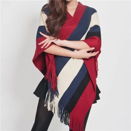 Scarves Womens Colourful Pullover Sweater Cloak Tassels Knitwear Irregular Hem Splicing Wraps The Shawl Cashmere Pashmina